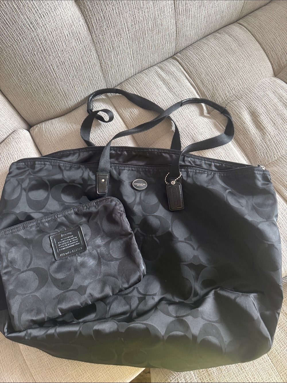 Coach Black Signature Nylon Tote with Removable Pouch